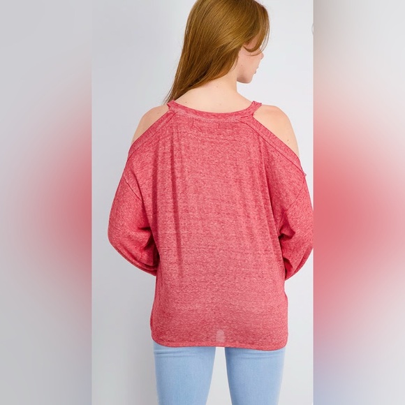 FREE PEOPLE WE THE FREE CHILL OUT LONG SLEEVE TEE IN RED SIZE SMALL - Picture 4 of 10